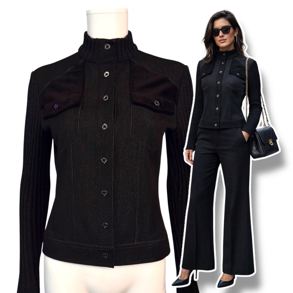 St. John Sport Black Sweater Jacket Size P (S/M) Knit Shacket Preppy Vtg Y2K '05